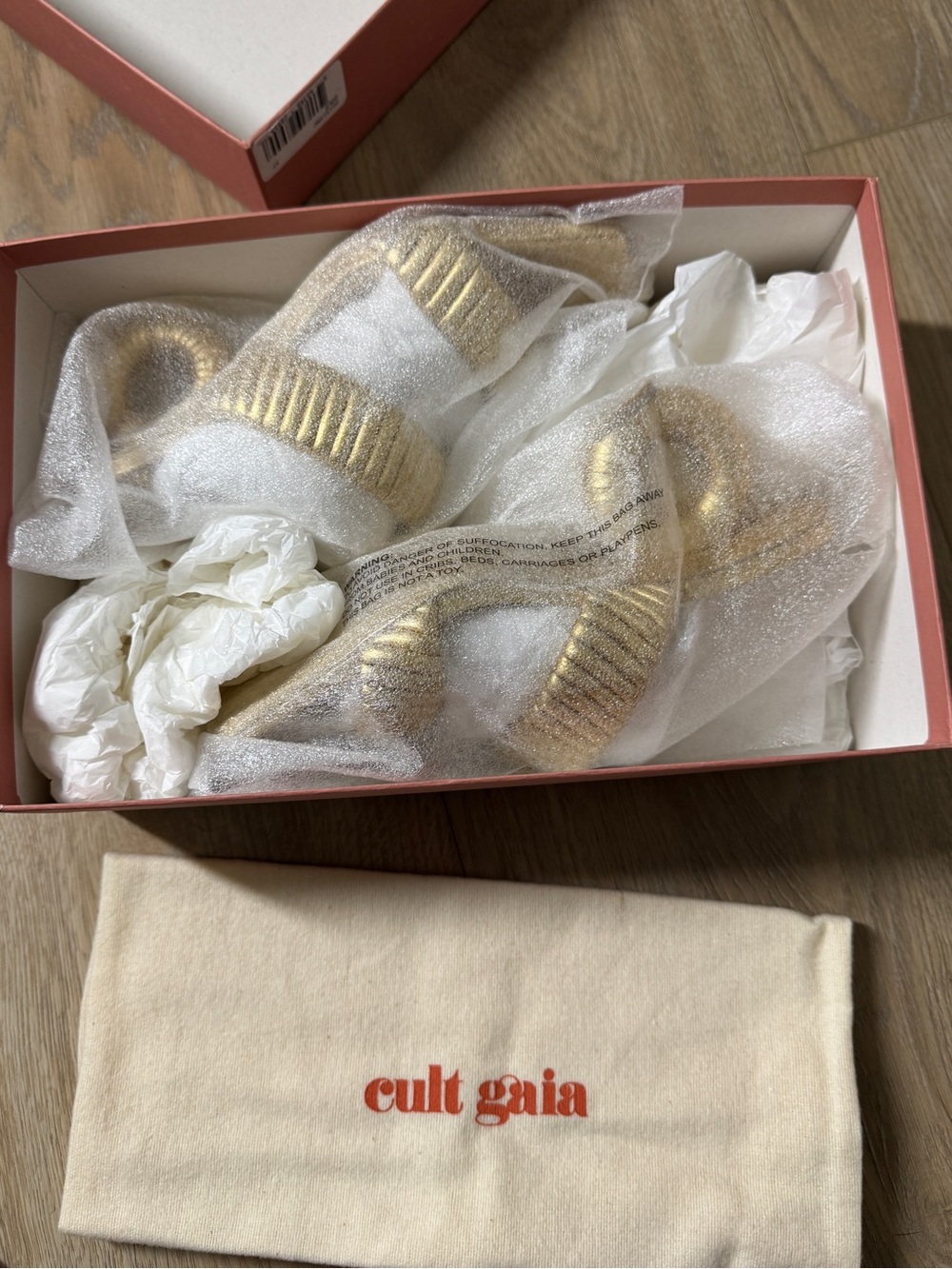 New Cult Gaia Valence Metallic Gold Wrapped O-Ring Heel Sandals Size 37 US 7 - Picture 10 of 12